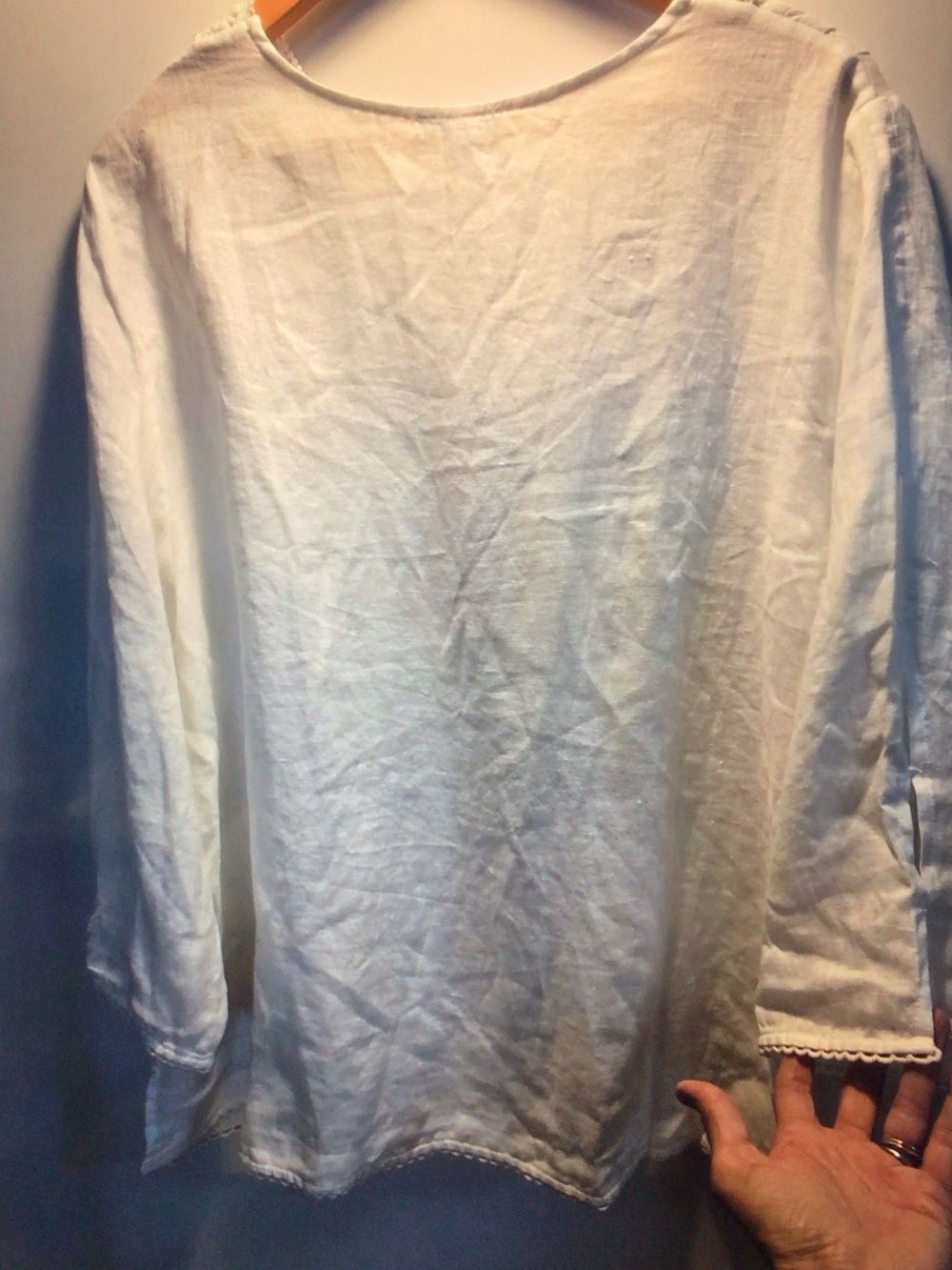 Johnny Was Cream Embroidered V-Neck Linen Tunic - Picture 8 of 15